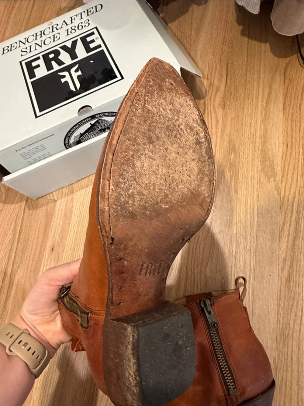 Frye Tan Leather Zip Ankle Boots